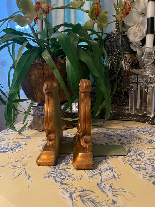 Pair of Vintage Borghese Gilt Lyre Bookends – Italian Hollywood Regency with Classical Flair