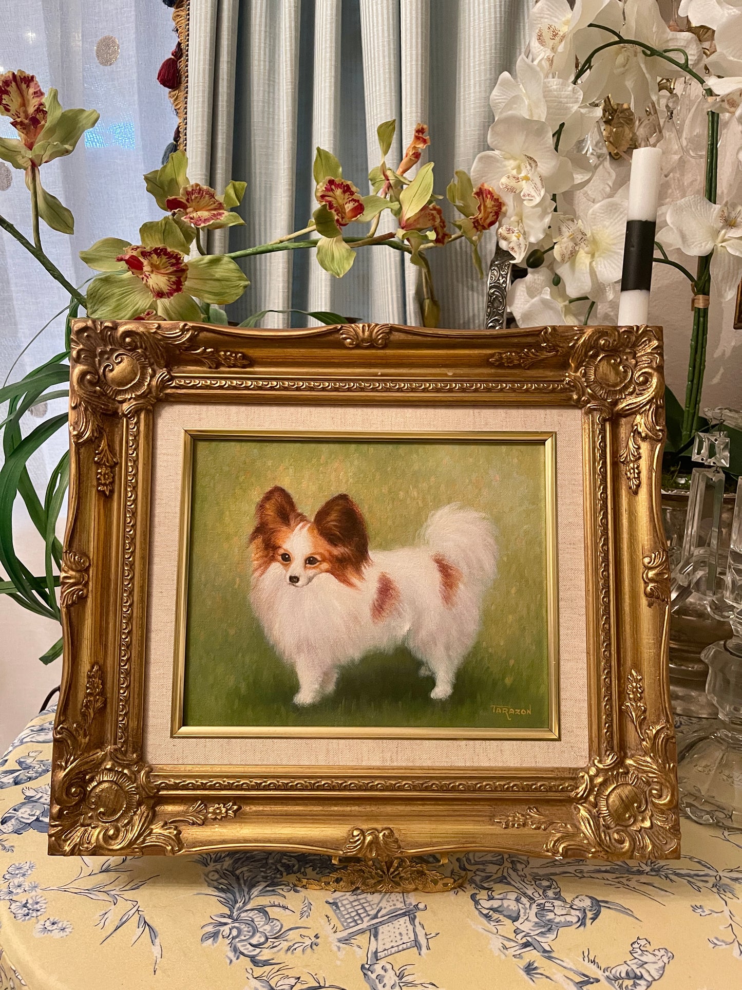 Papillon Painting, Oil Painting, Maureen Tarazon Custom Estate Art