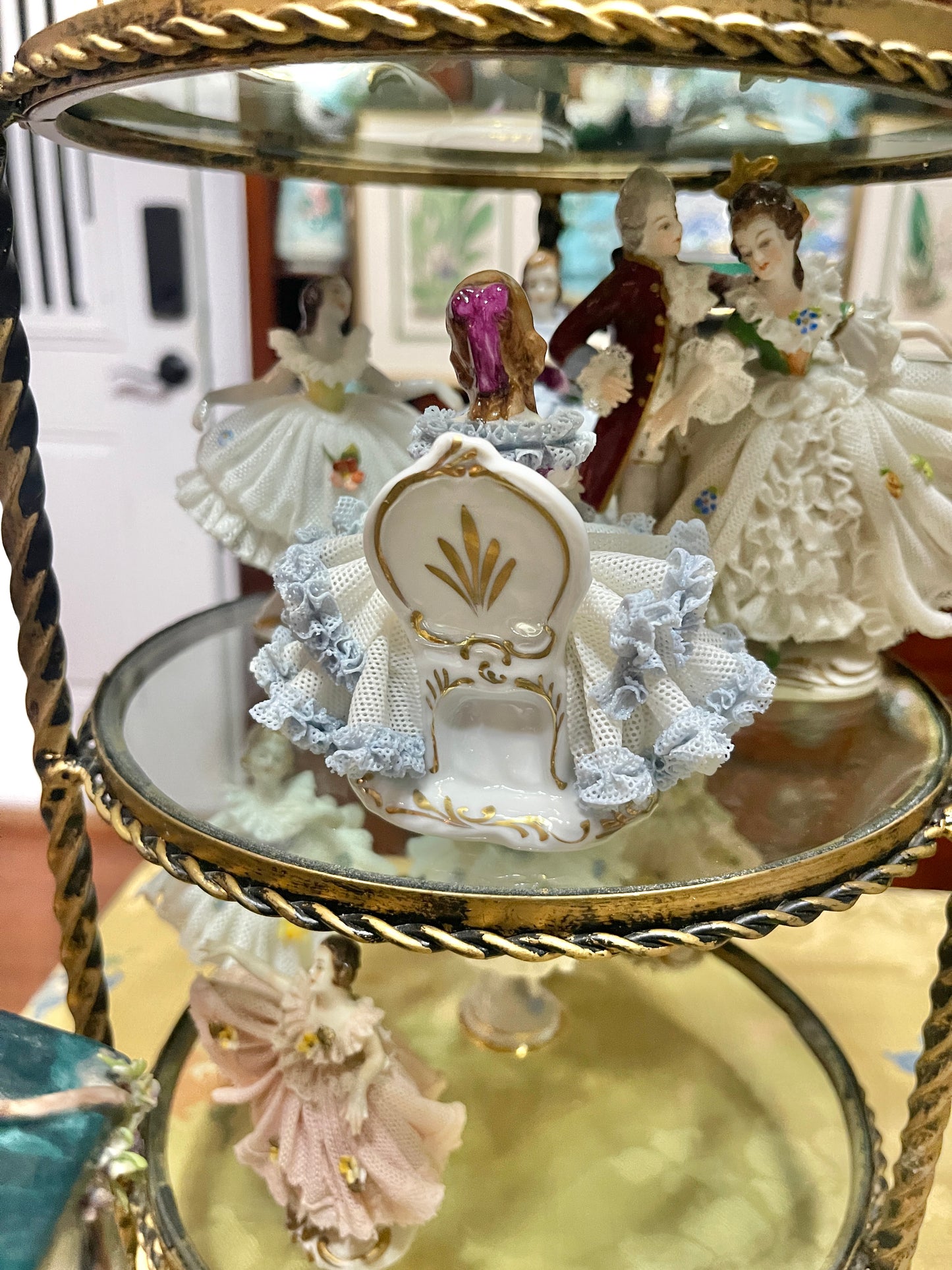 German Porcelain Dresden-Style Lace Sitting Figurine | Vintage European Porcelain