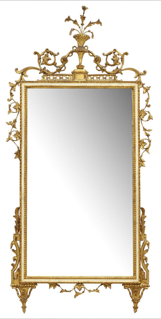Antique Giltwood Wall Mirror | Tall French Rococo Style Ornate Mirror with Urn Crest | Statement Mirror for Maximalist Interiors