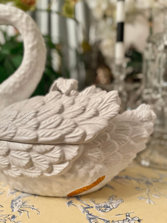 Italian Swan Tureen, Hand Painted