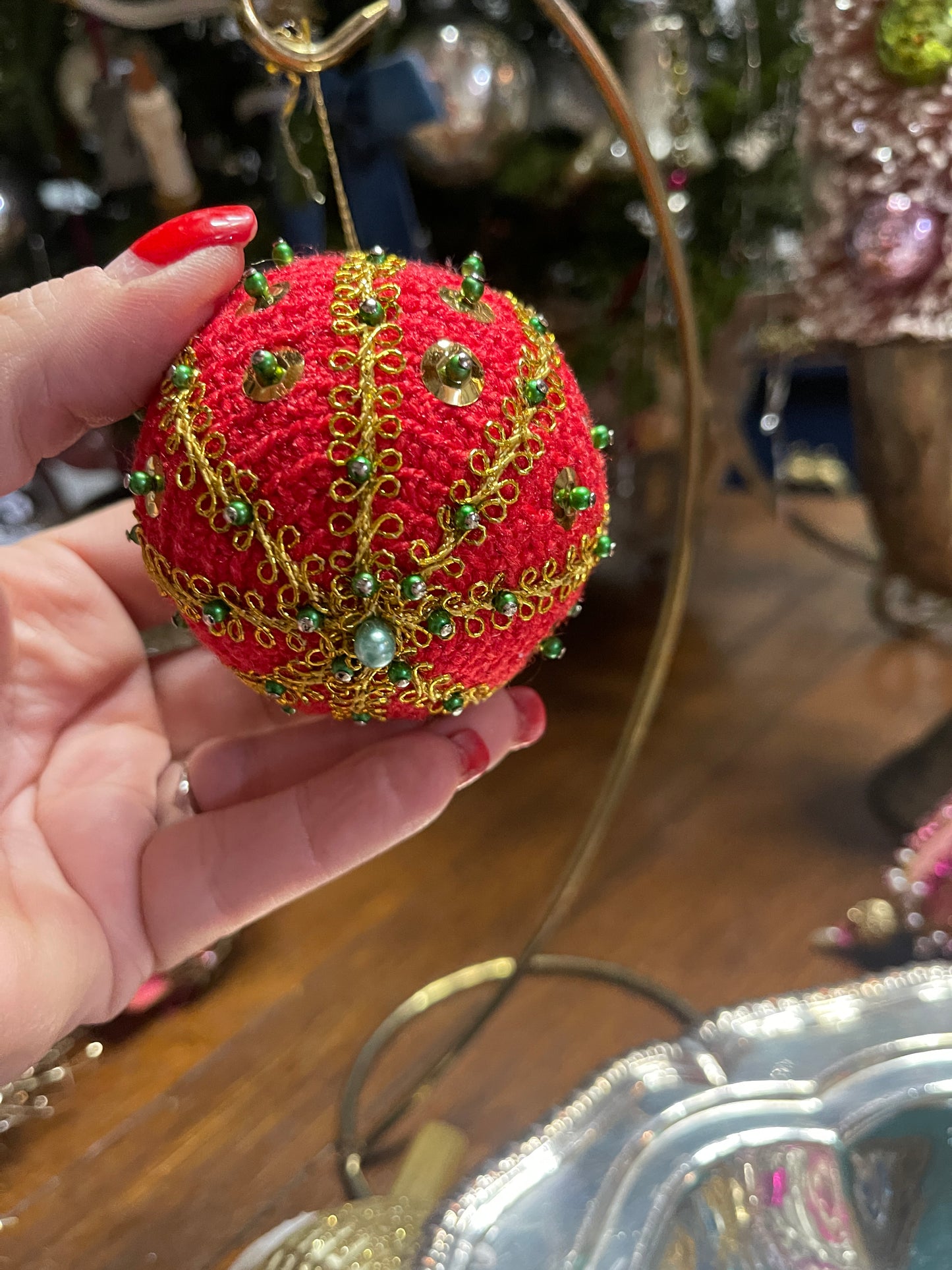 Red Knit Push Pin Christmas Ornament, Vintage