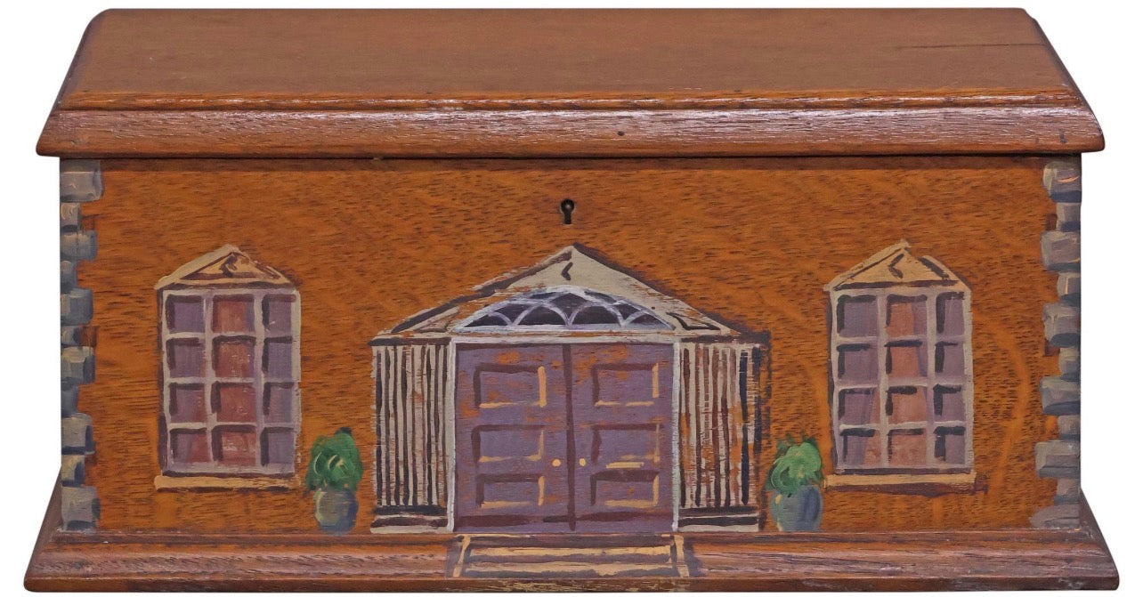 English House Facade Box, Ochre Manor House, Plants in Urns, Lilac Doors