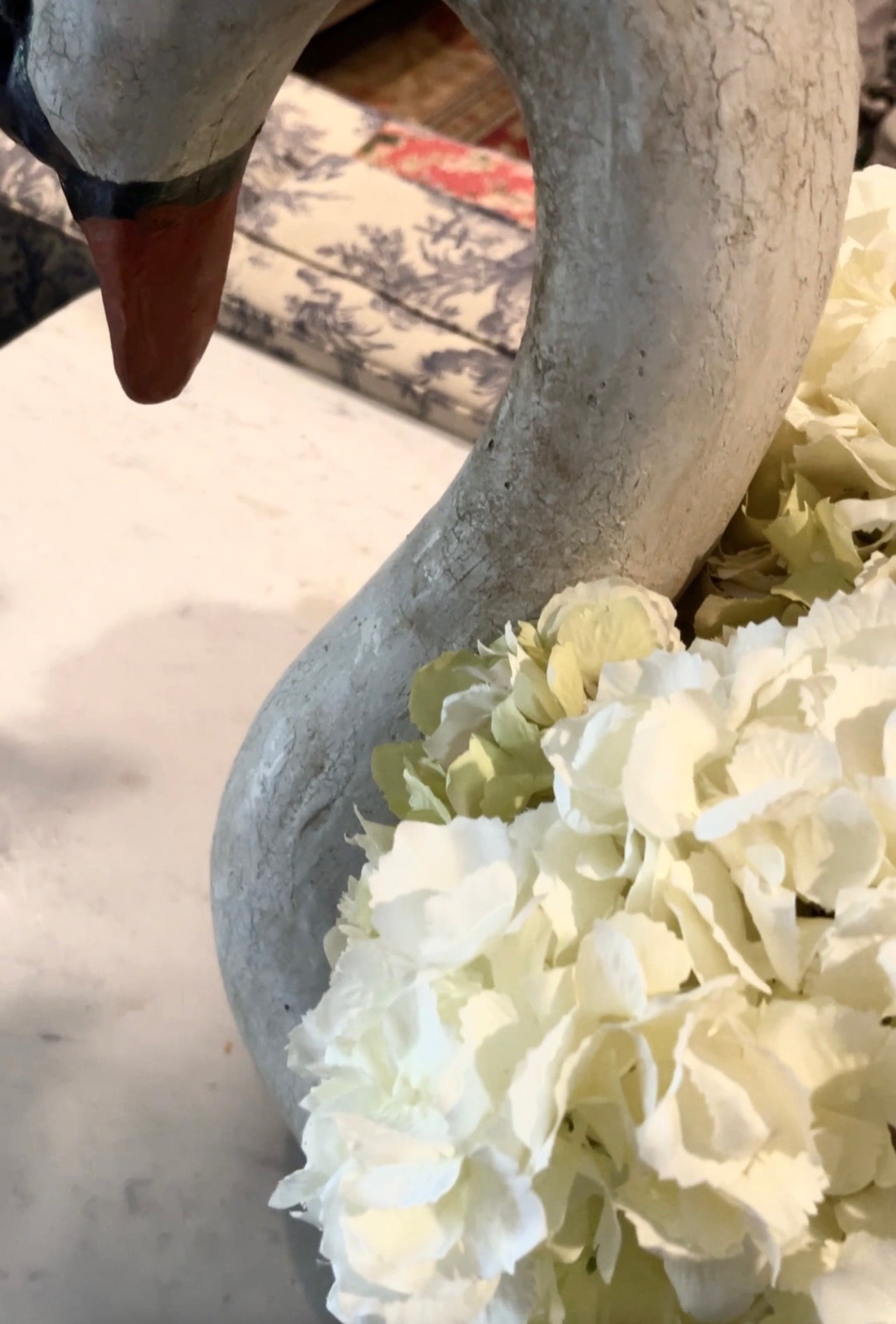 Vintage Estate Cement Swan Garden Sculpture | Weathered Planter | English Garden Style