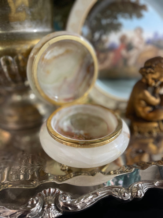 Vintage Empire Italian Round Onyx Casket Box with Gold Lion Paw Feet, 1950s