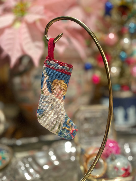 Vintage Heralding Angel Needlepoint ‘Bauble’ Stocking, Estate Christmas Collection