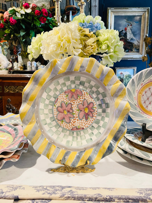 Myrtle Pattern, Vintage MacKenzie Childs Fluted Dinner Plate, Glazed Terracotta