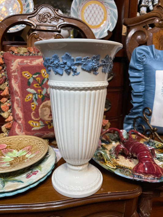 Vintage Wedgwood Queensware Grapevine Vase | 11” Blue & White English Neoclassical Vase