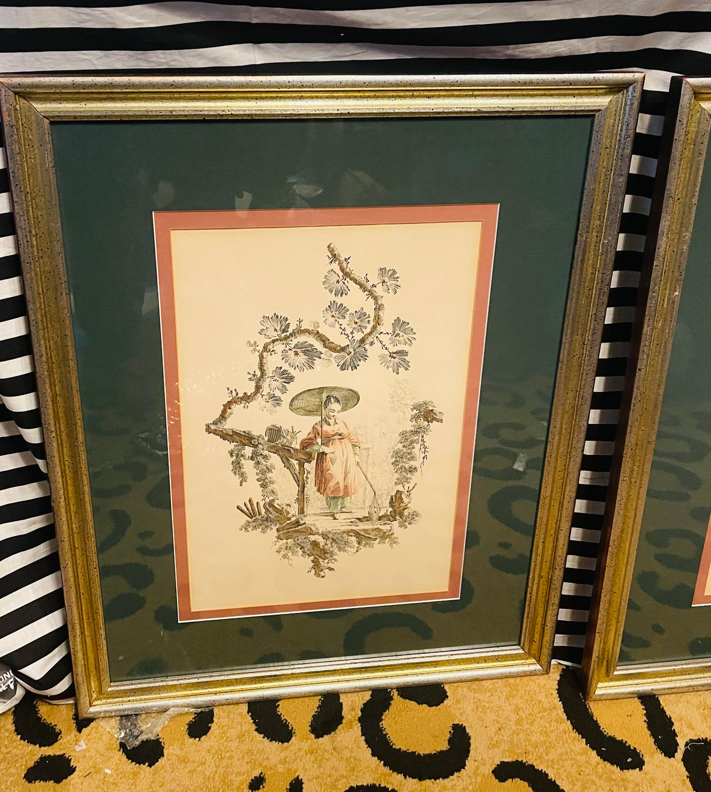 Chinoiserie Lithographs, Hand Colored, Custom Framed