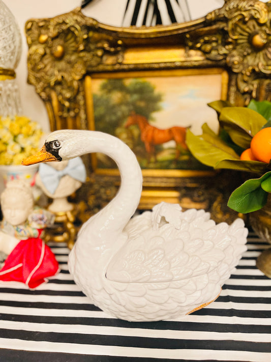 Italian Swan Tureen, Hand Painted