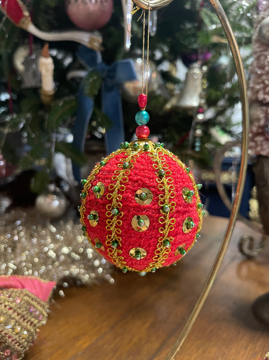 Red Knit Push Pin Christmas Ornament, Vintage