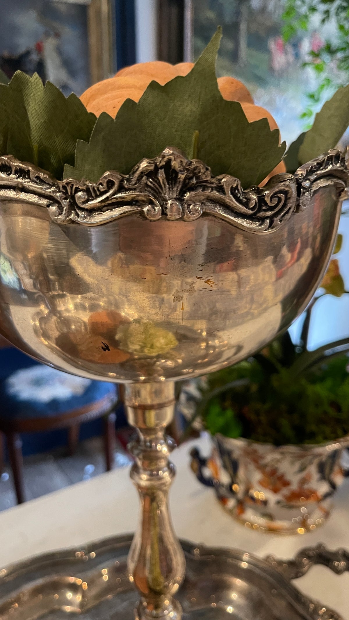 Pair of Vintage Silver-Plated Rococo Revival Pedestal Centerpiece Bowls, Estate Sourced