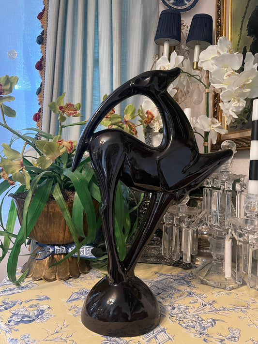 Postmodern Haeger Ibex Sculpture – Vintage Ceramic Ram with Horned Drama