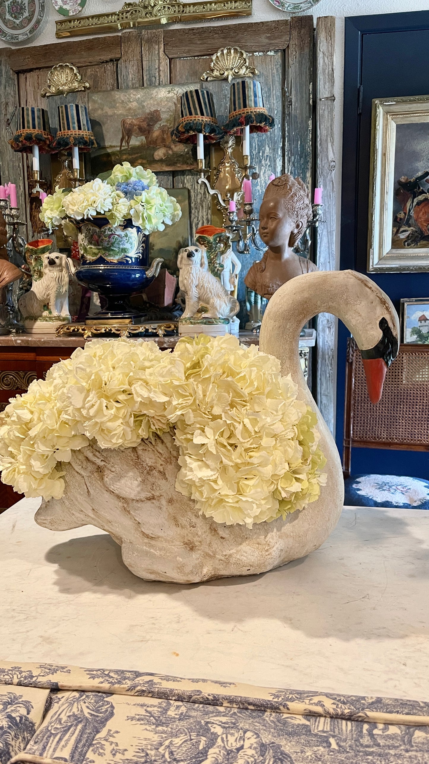 Vintage Estate Cement Swan Garden Sculpture | Weathered Planter | English Garden Style