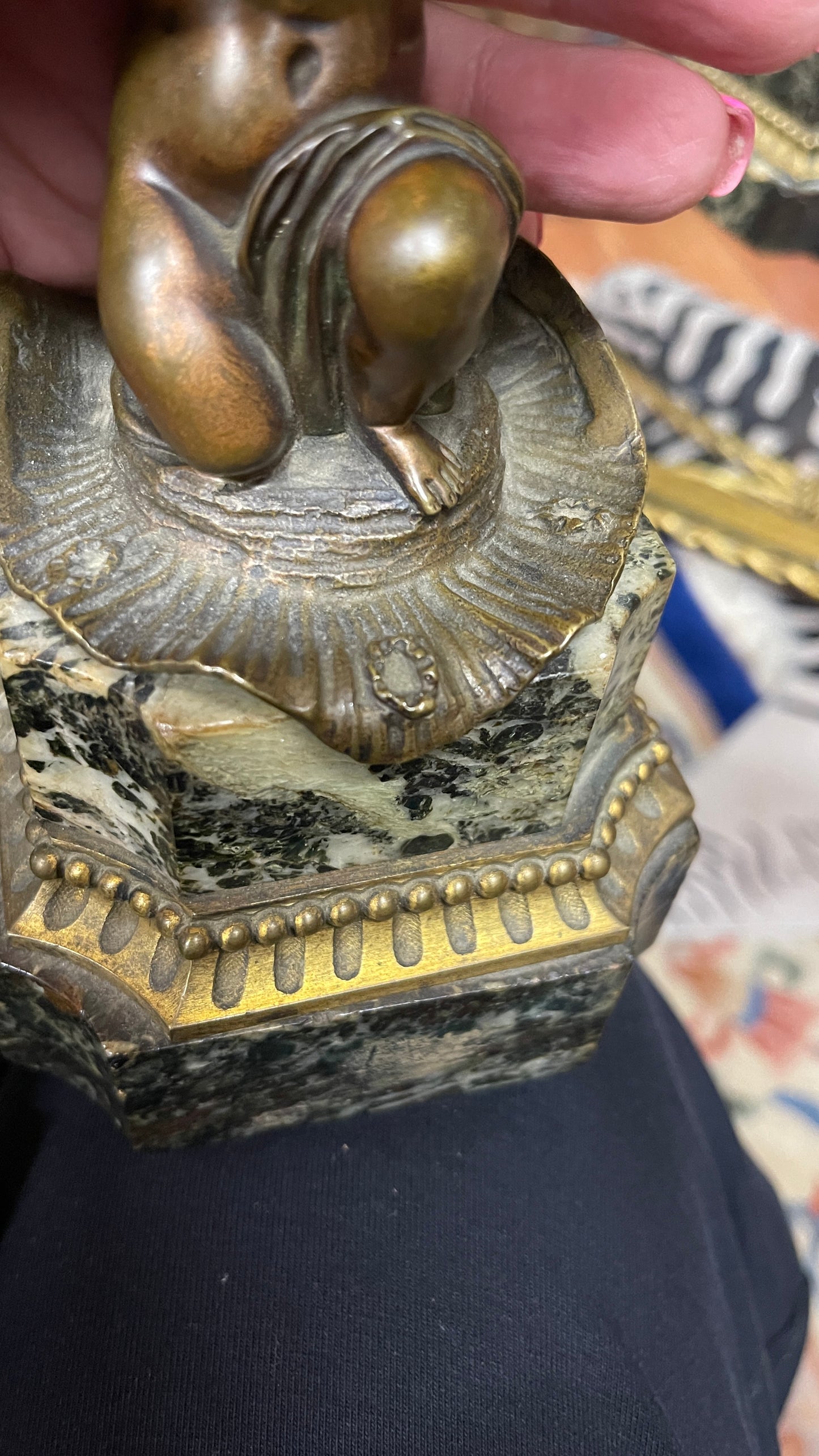 Antique Bronze & Marble Putti Tazzas — Pair, Estate Sourced Heirloom Decor