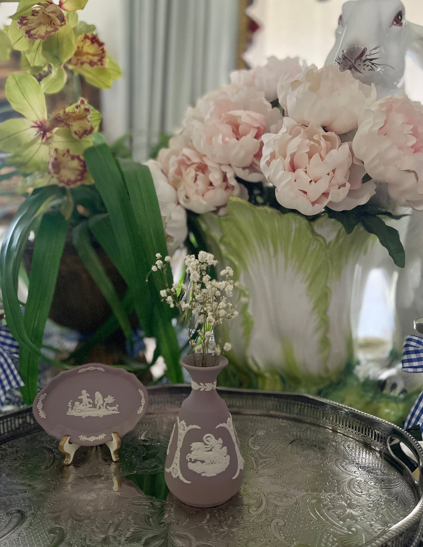 Lilac with Cream Wedgwood Jasperware Vase Cupid Aurora and Chariot