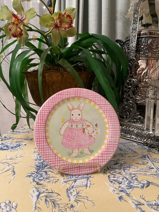 Darling Kelly B Rightsell Bunny in Pink Smocked Dress Plate - Lighter Pink- Made in Portugal