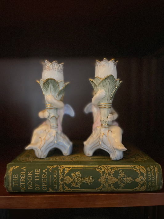 Vintage Porcrlain Cherub Candlesticks