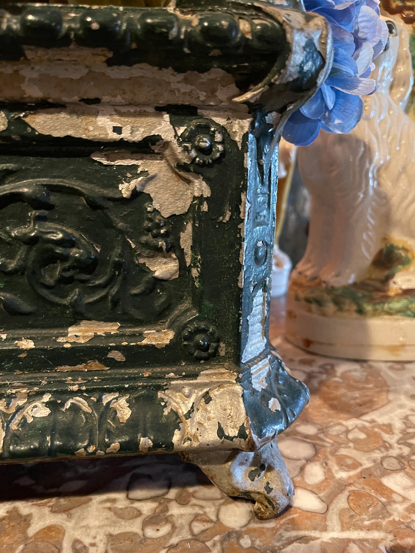 Antique French Cast Iron Rococo Jardinière Planter –Garden Patina