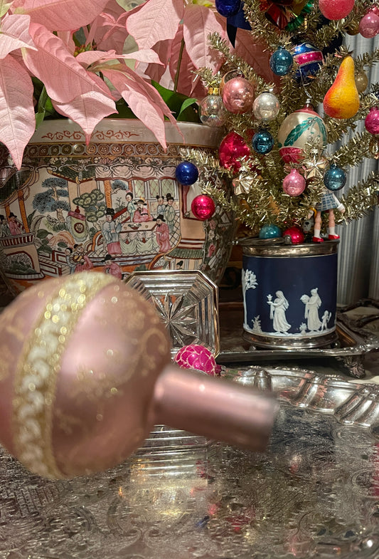 Vintage Pink-y with Gold Christmas Tree Topper, Blown Glass