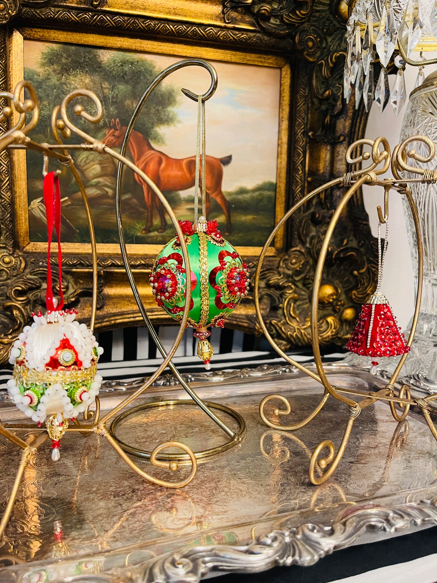 Beyond Traditional Red and Green Push Pin Christmas Ornaments, Set of 3