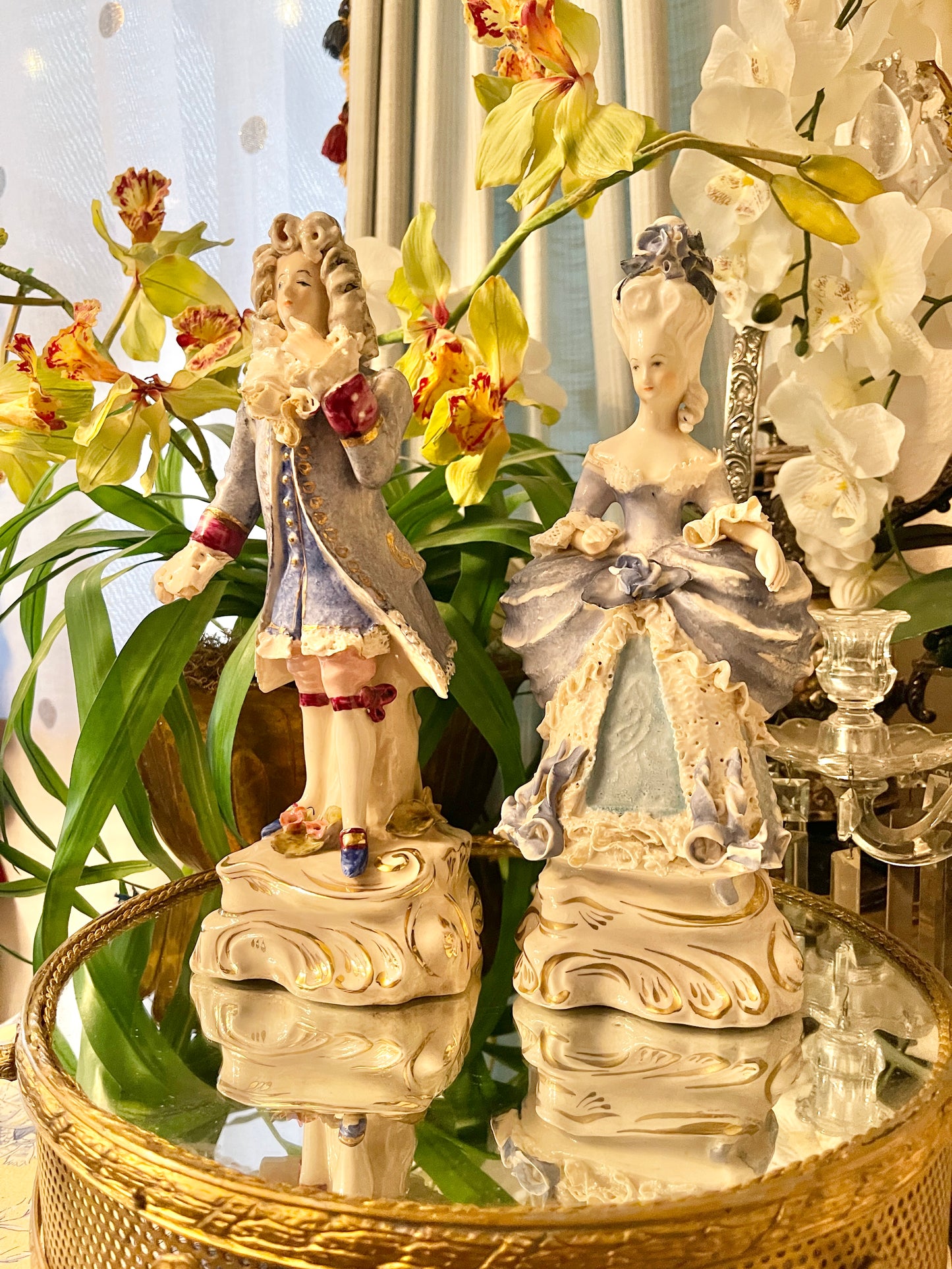 Vintage Cordey Louis XVI and Marie Antoinette–Inspired Rococo Statuette Pair | 11” |