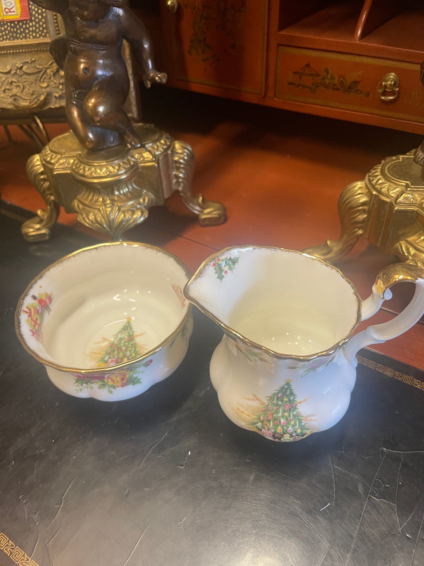 Vintage Royal Albert Christmas Magic Old Country Rose Creamer and Sugar Bowl Set