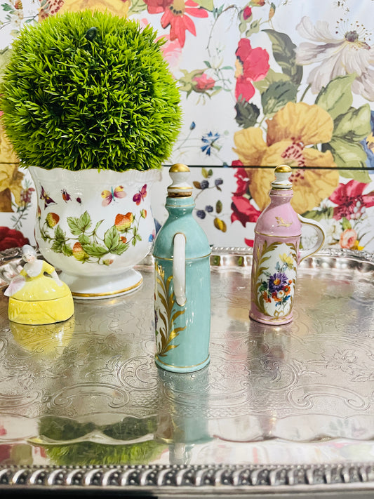 Tiffany Blue French Orlik Perfume Bottle, Hand Painted, Gilt Detail