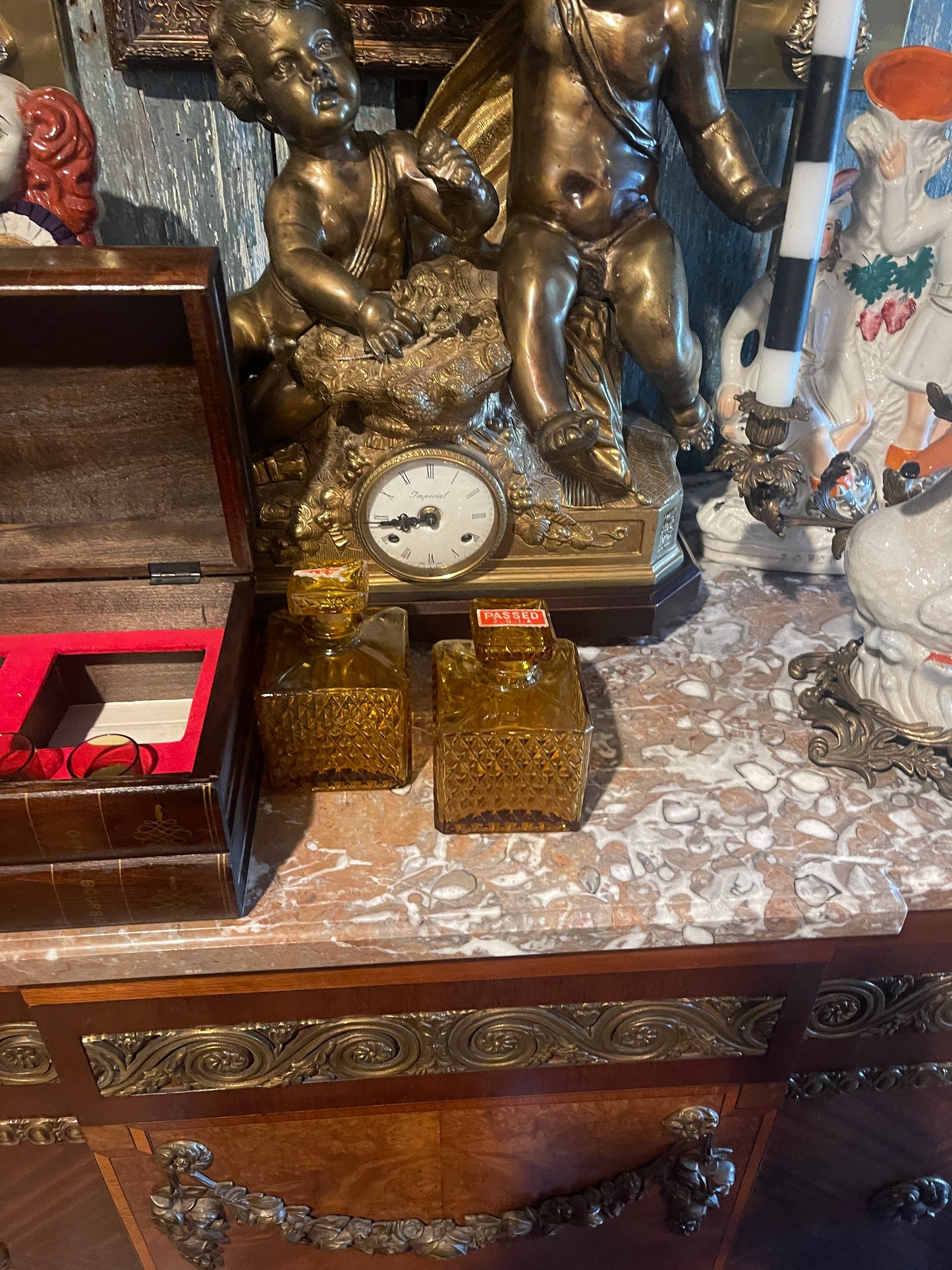 Vintage Japanese Wood “Book Stack” Box with Amber Glass Inset — Mid-Century Bar Set, Made in Japan
