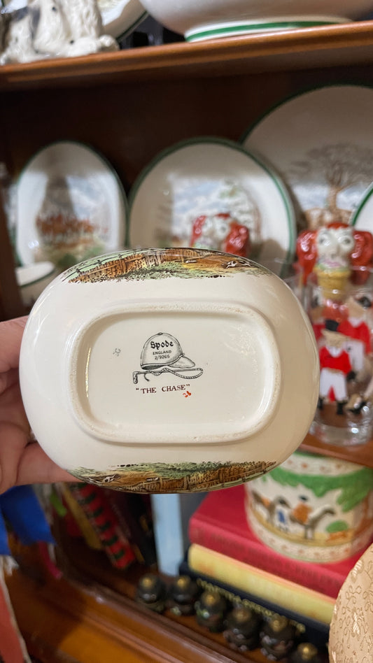 Vintage Spode Hunting Scene Covered Dish with Acorn Finial