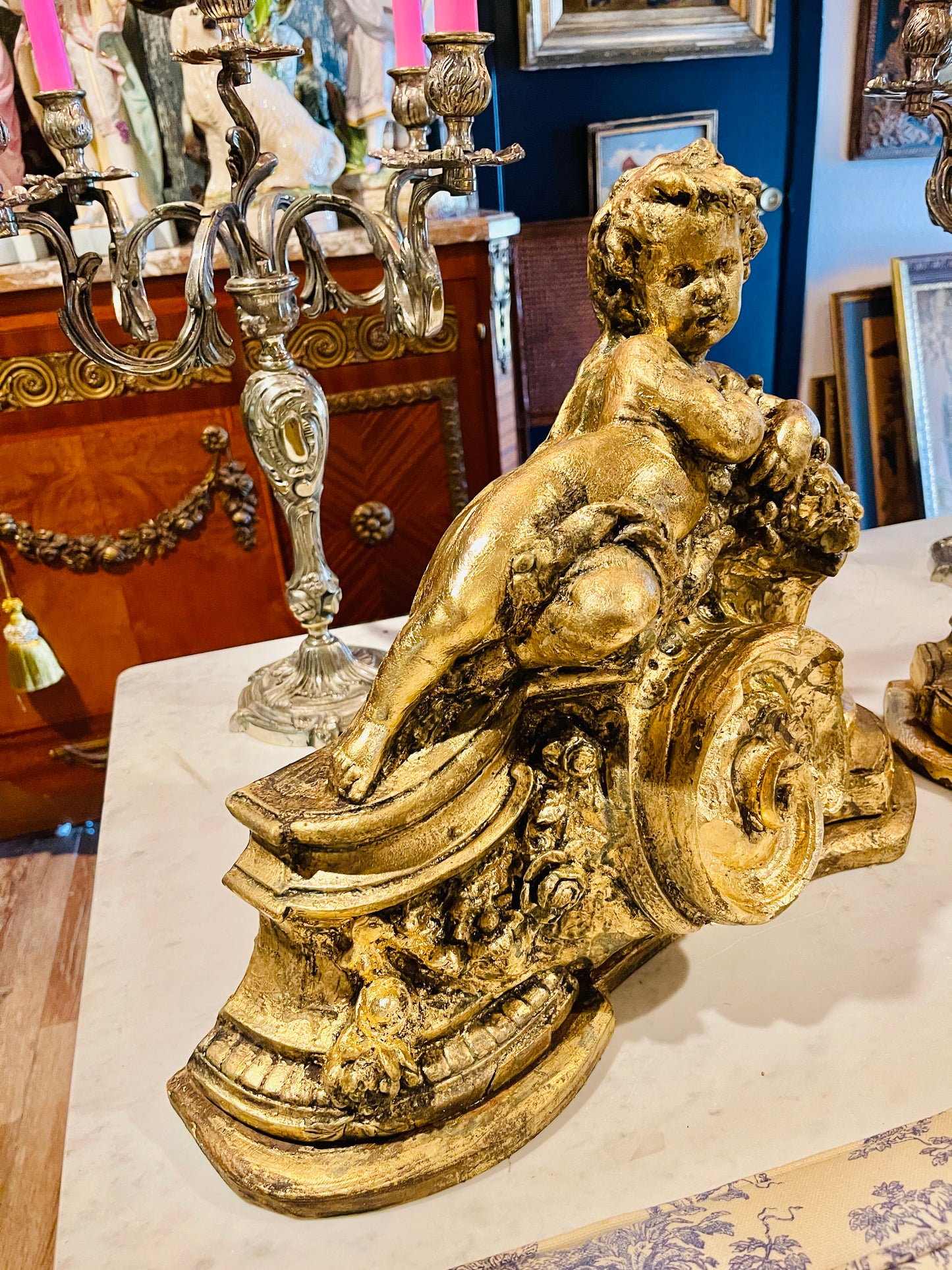 Monumental Giltwood & Gesso Rococo Revival Putti Architectural Ornament - Left