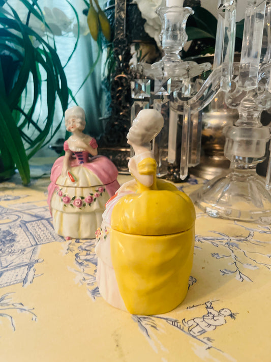 Antique German Porcelain Half-Doll Powder Box – Rococo Lady in Yellow Gown inspired by Marie Antoinette- Monte Vista Estate Drop