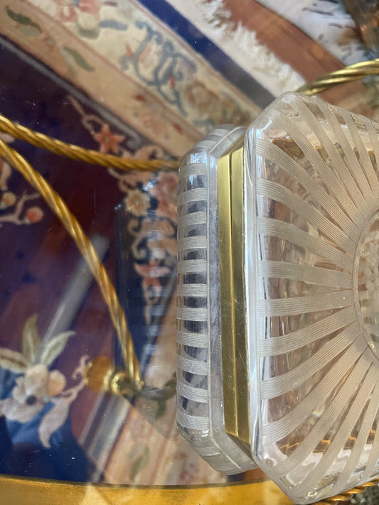 Etched Basket of Flowers with Bow Casket Box, Vintage Dresser Box