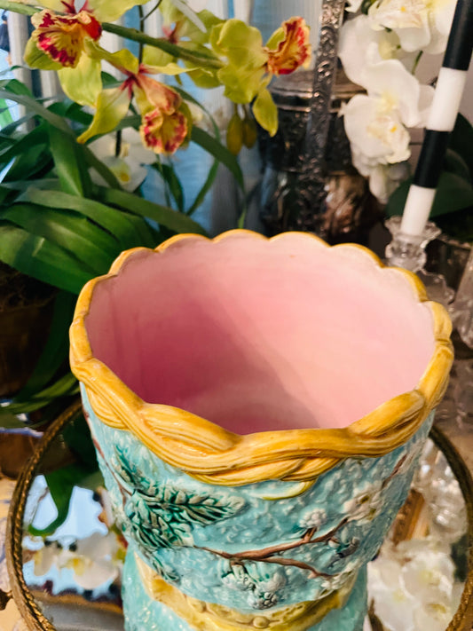 Antique Majolica Cache Pot | Vibrant Hand-Painted Jardinière | European 19th Century