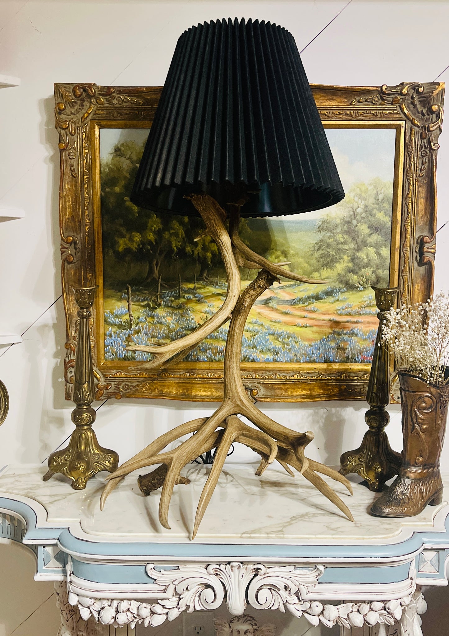 Large Antler Table Lamp, Authentic Deer Antlers