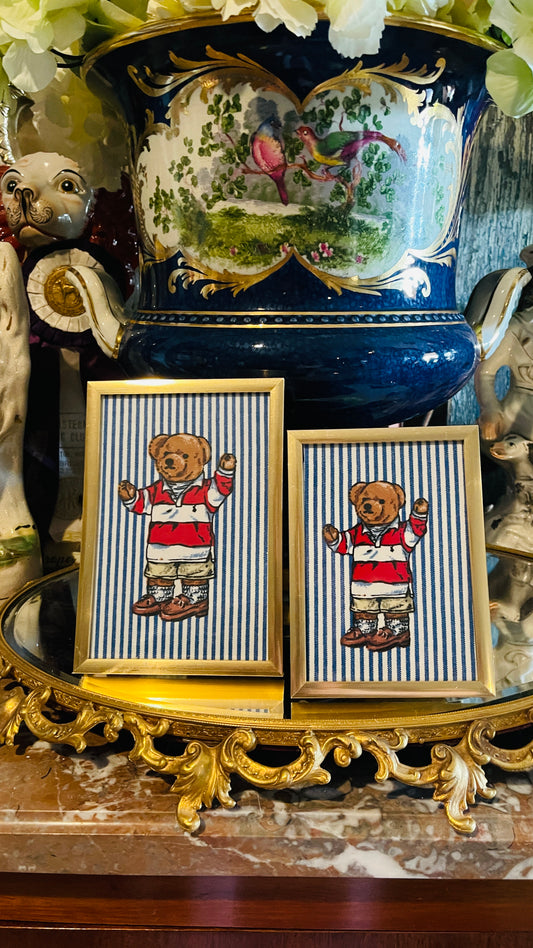 Vintage Ralph Lauren Polo Bear Framed Textile Art | Estate-Sourced