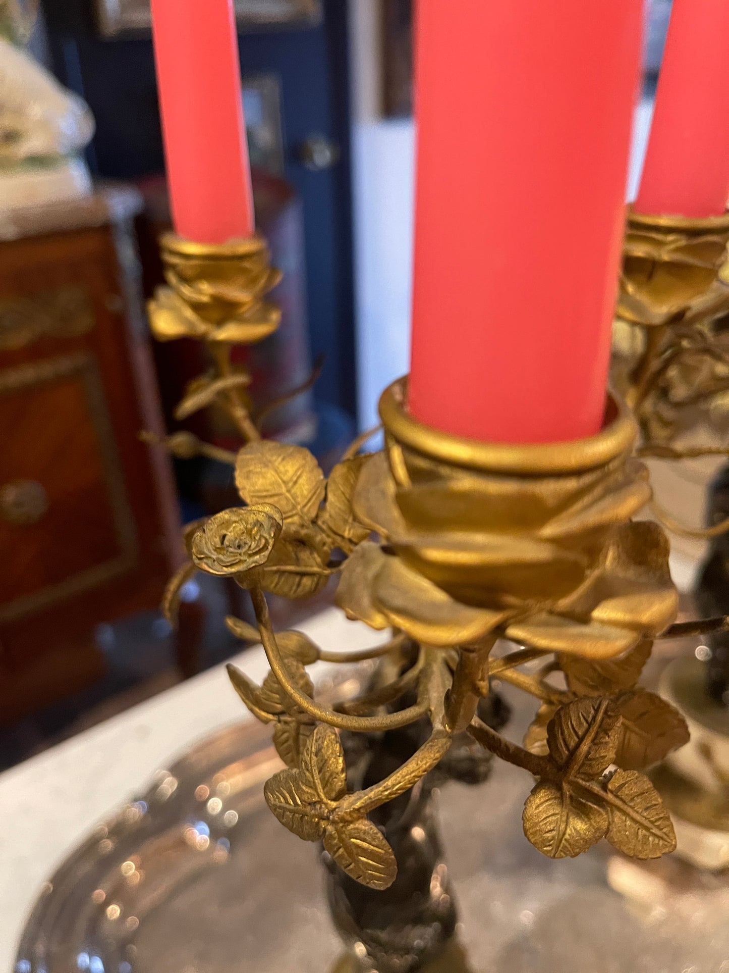 French Louis XVI Style Gilt & Patinated Bronze Putti Candelabra, 19th Century | Pair | Marble & Bronze