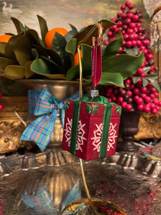 Waterford Holiday Heirlooms Snowflake Ornament in Red with Green Bow, Blown Glass