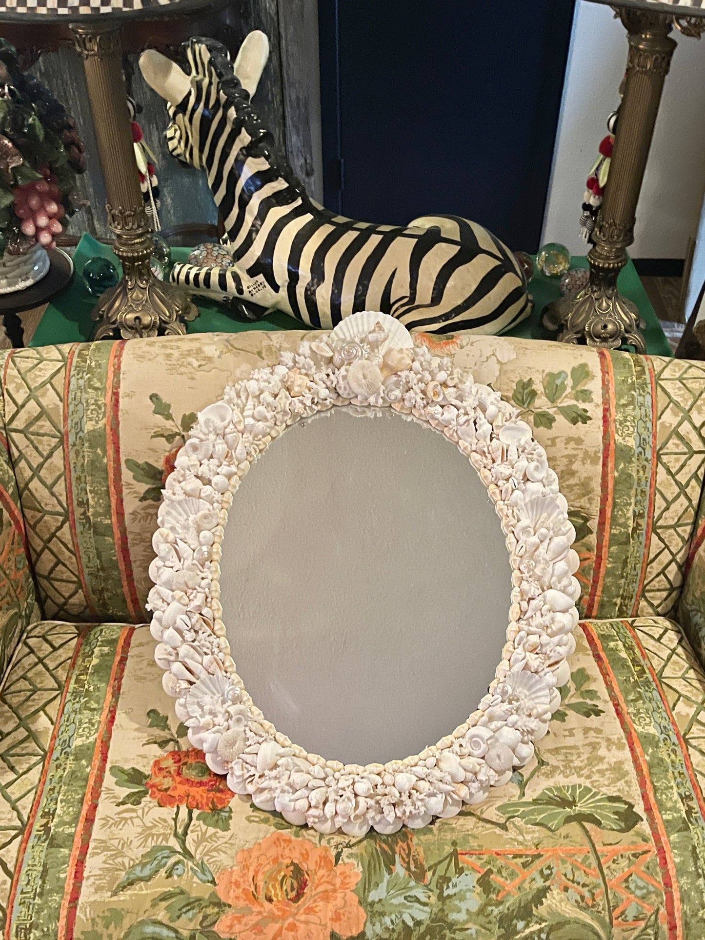 Oval Shell and Coral Mirror