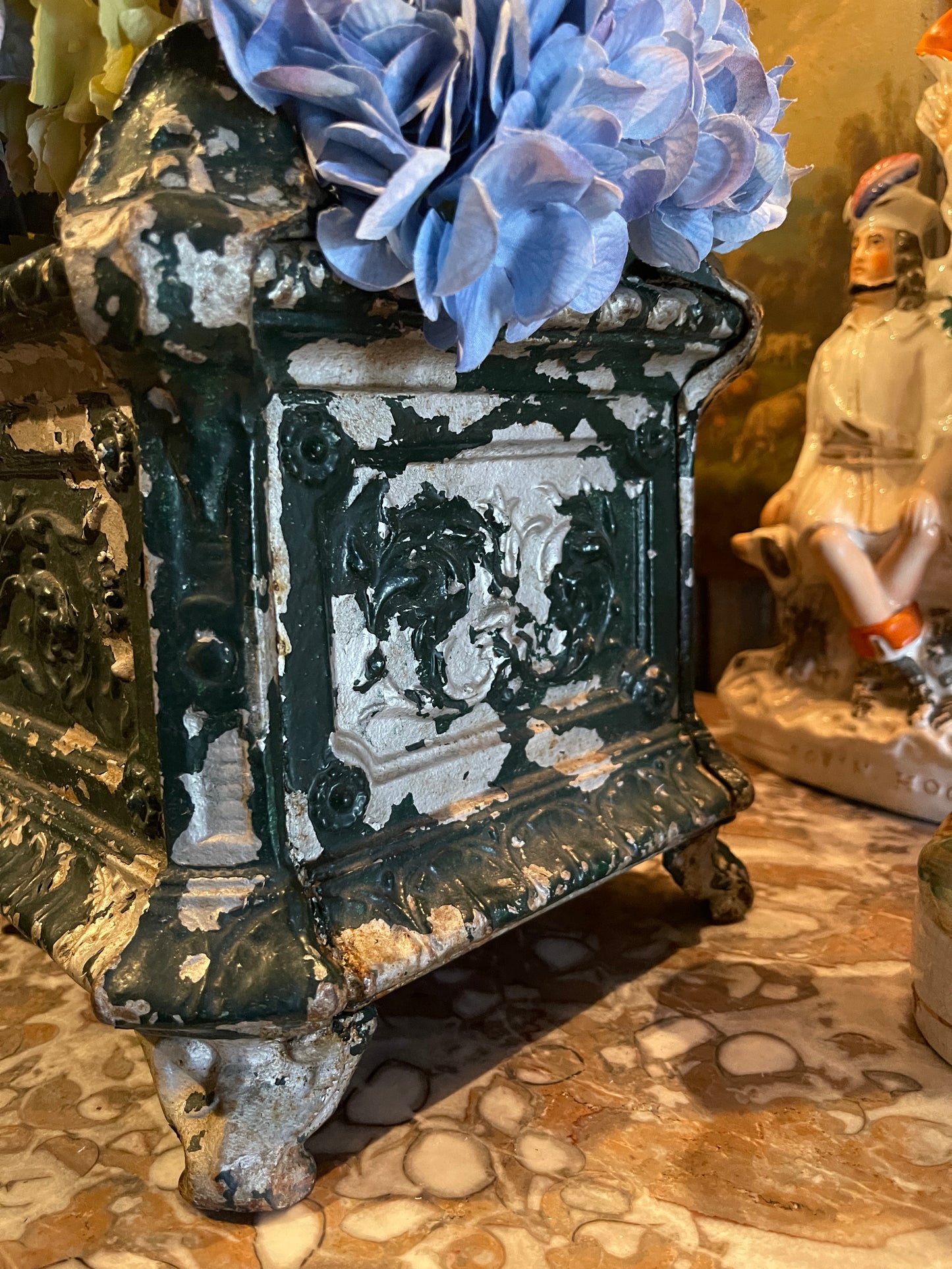 Antique French Cast Iron Rococo Jardinière Planter –Garden Patina