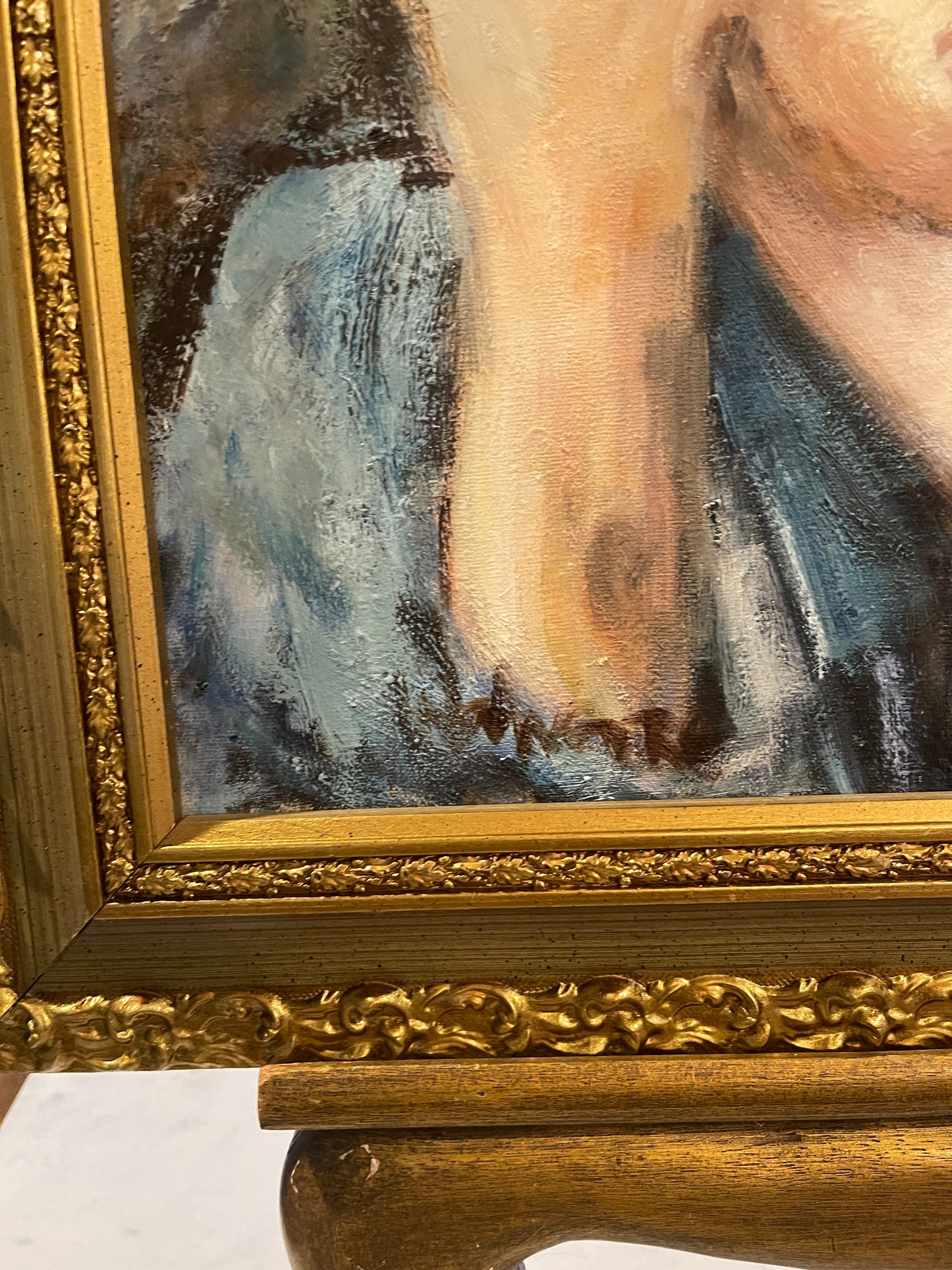 Vintage Female Nude Oil Painting in Ornate Gilt Frame | Expressive Figure Study, Signed