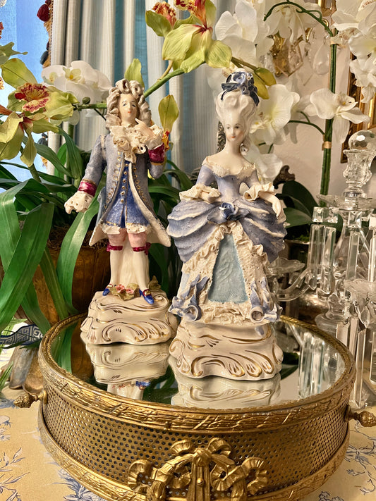 Vintage Cordey Louis XVI and Marie Antoinette–Inspired Rococo Statuette Pair | 11” |