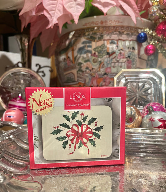 Lenox Holiday Holly Christmas Coasters, NIB, Set of 6