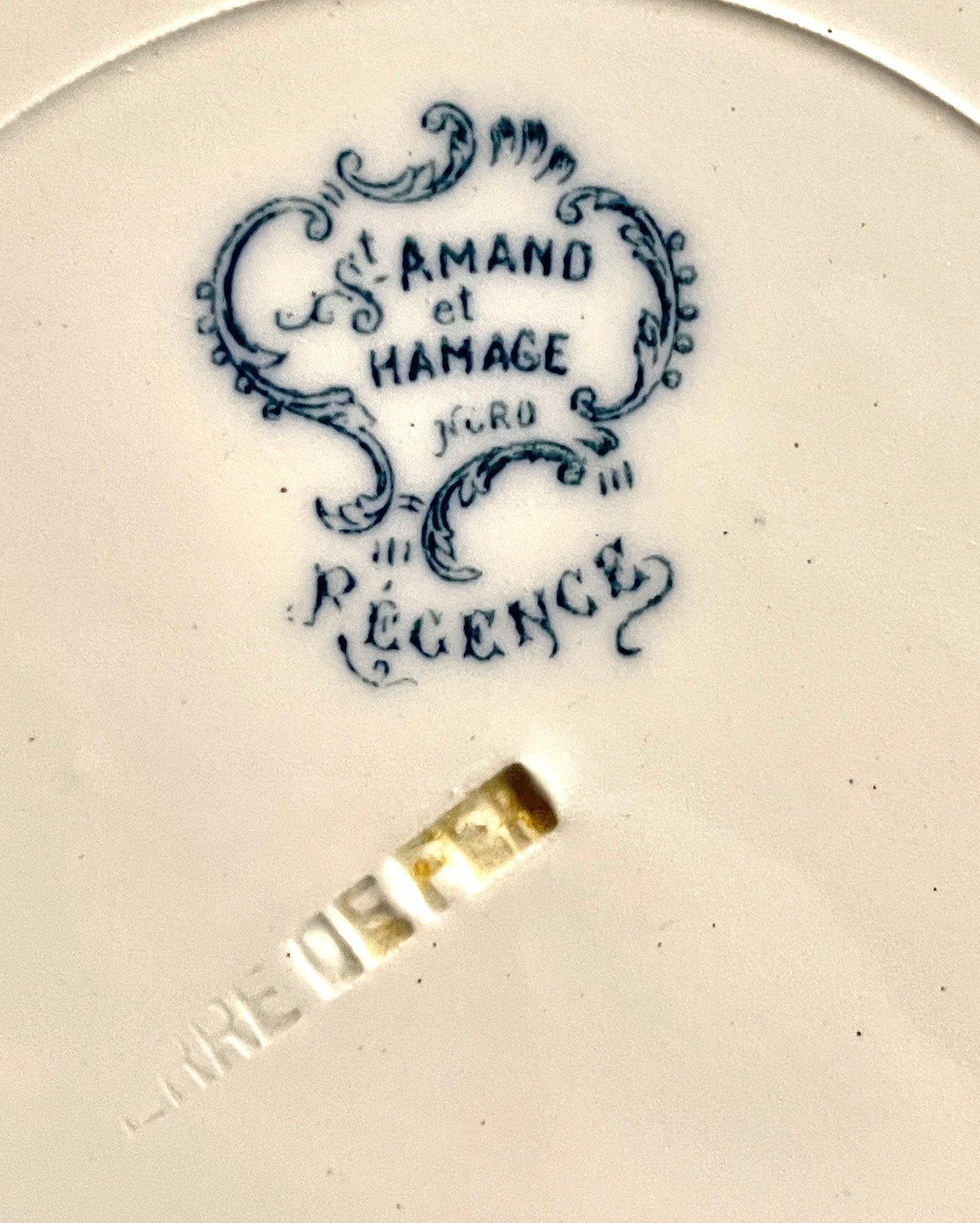 Antique French Blue & White Faience Dinner Plate – St. Amand et Hamage “Régence” c.1900