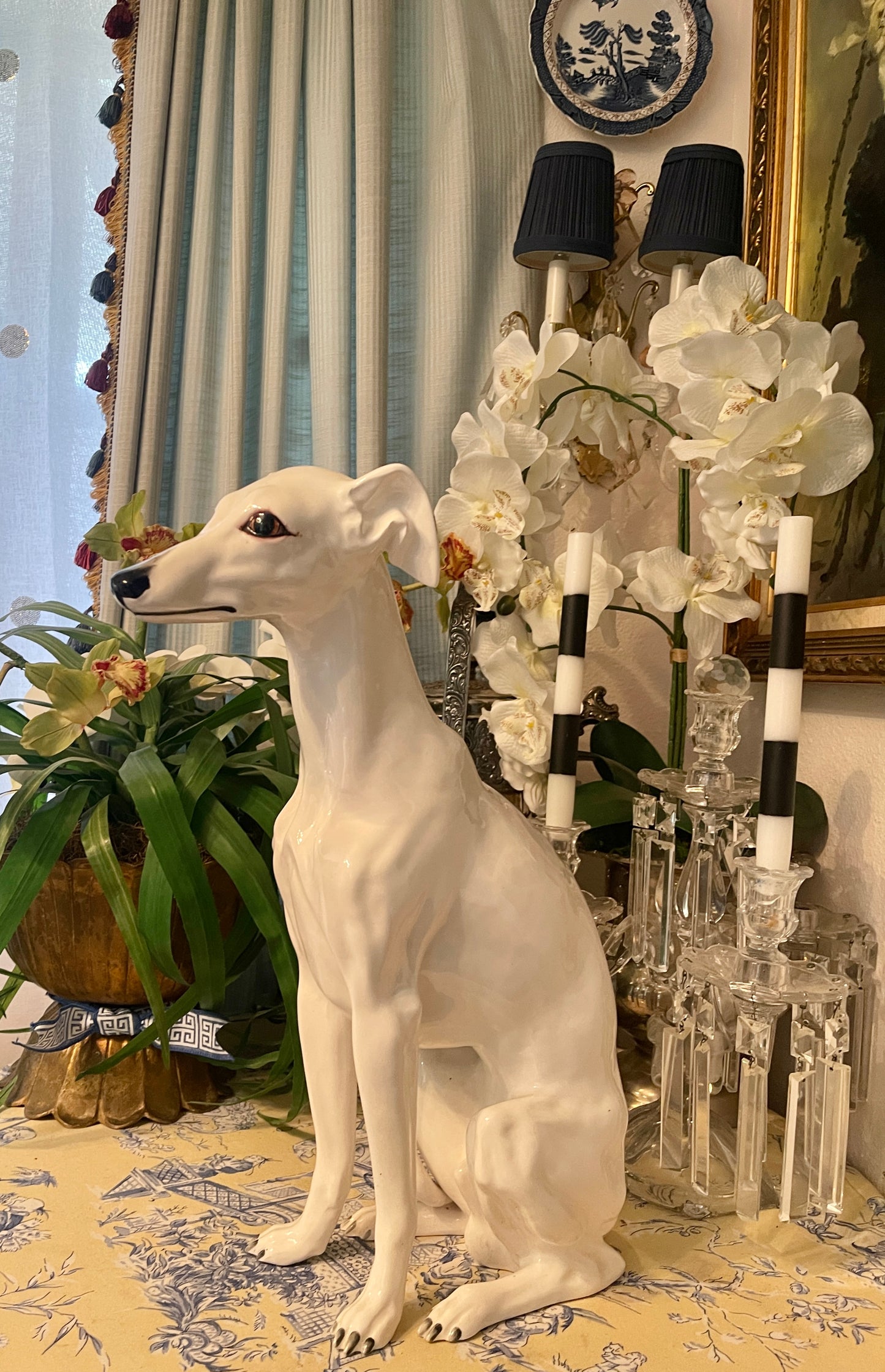 LARGE Italian Greyhound /Whippet, Hand Painted Porcelain