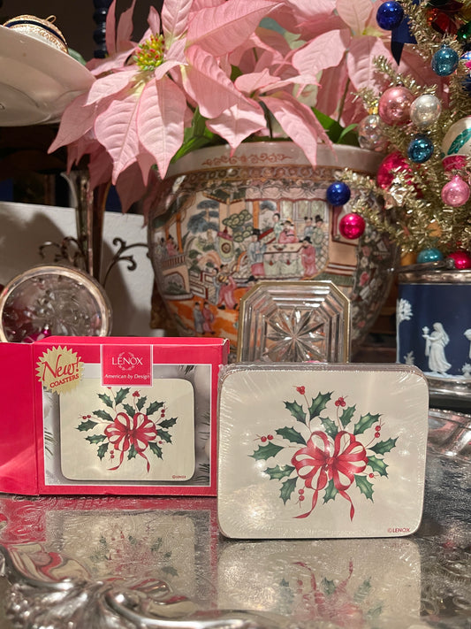 Lenox Holiday Holly Christmas Coasters, NIB, Set of 6