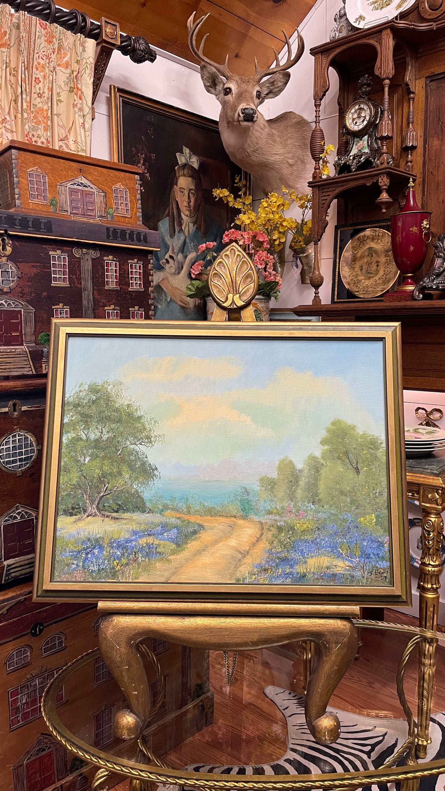 Vintage 1967 Texas Hill Country Bluebonnet & Wildflower Oil Painting