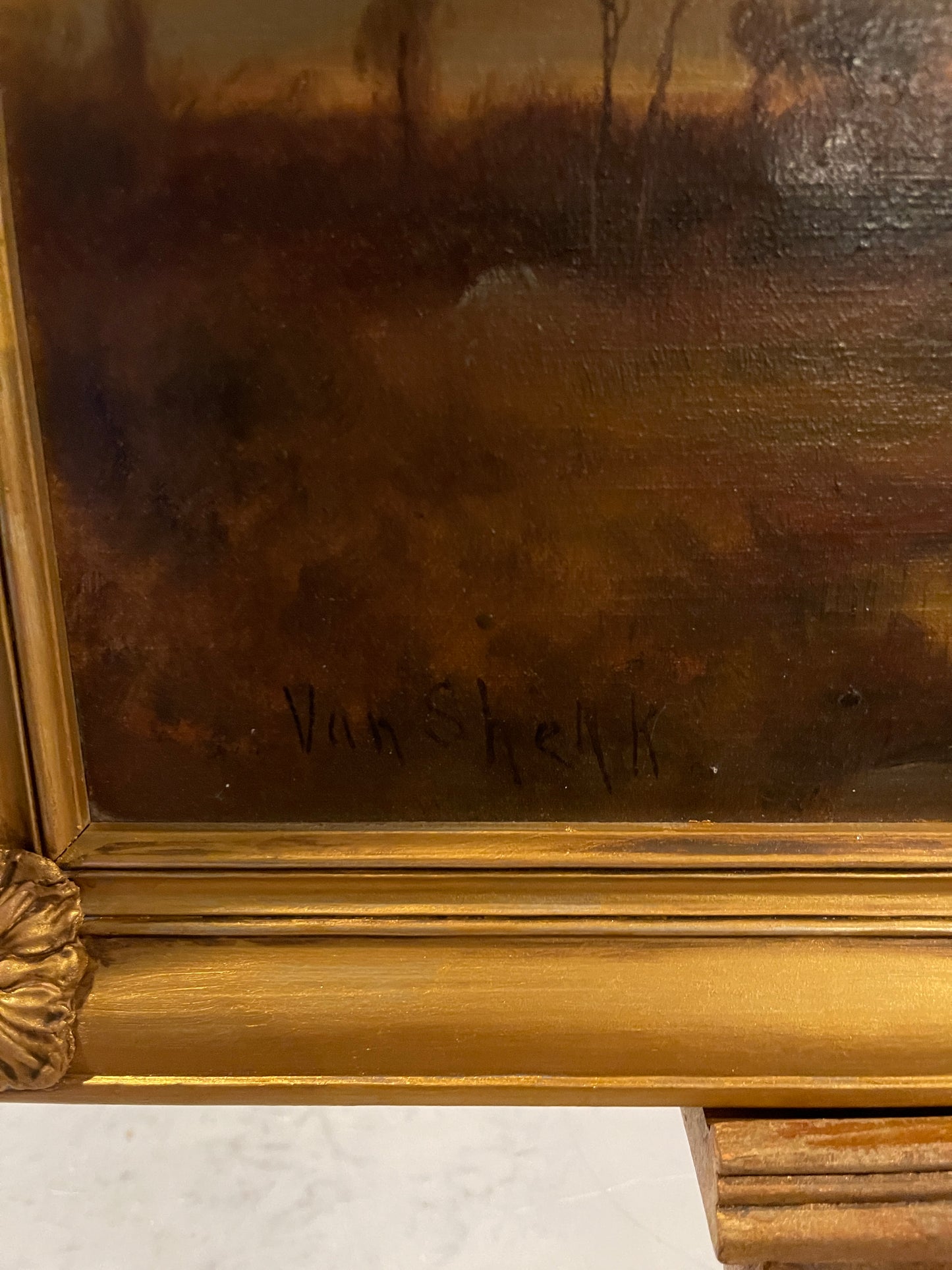 Moody Pastoral Sunset Landscape | Signed Antique Oil