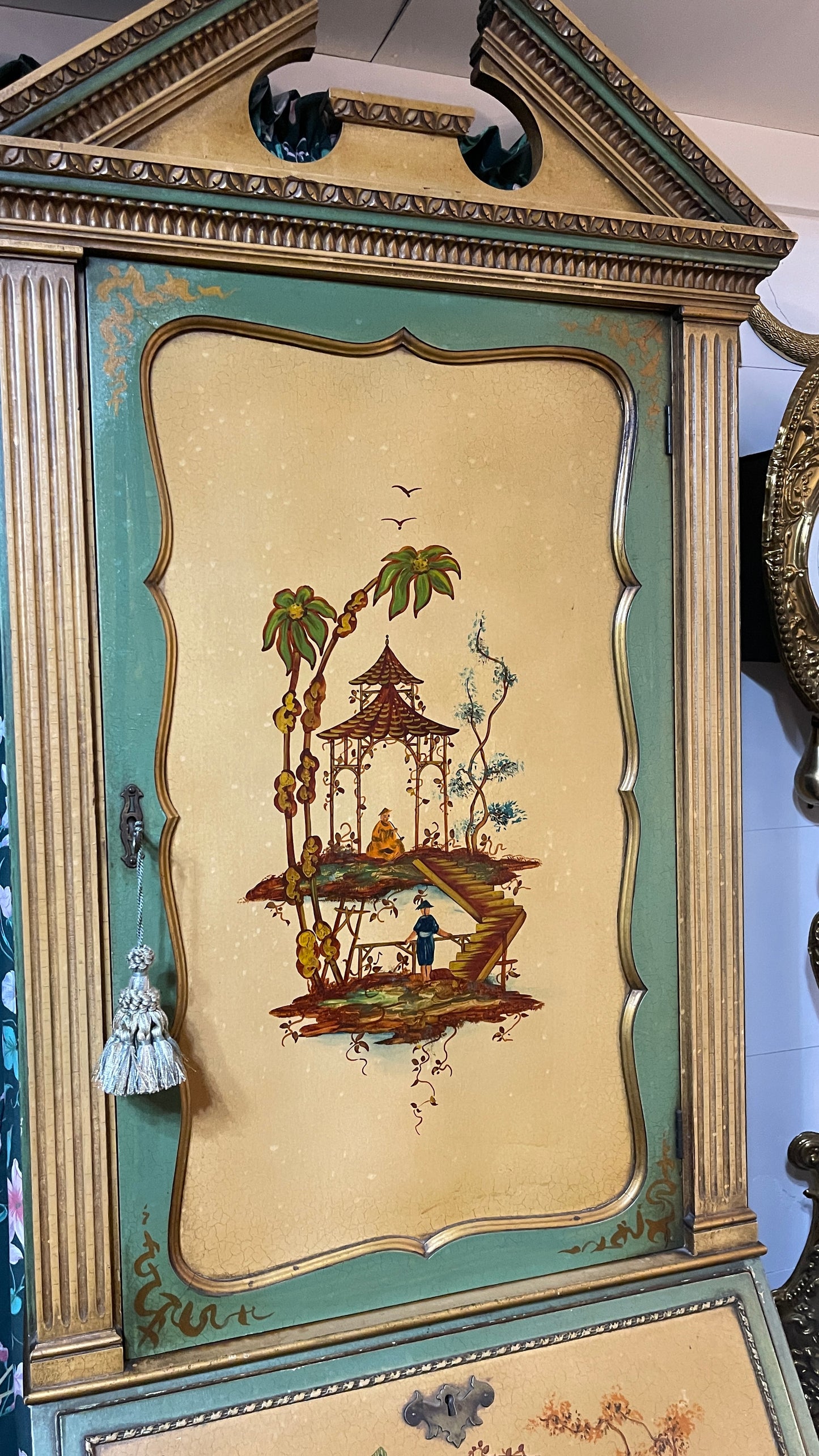 Vintage Hand-Painted Chinoiserie Secretary Desk