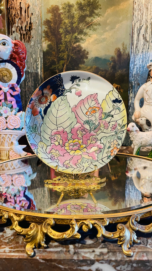 Vintage Tobacco Leaf Shallow Bowl | Chinoiserie Decorative Dish | 7” Diameter